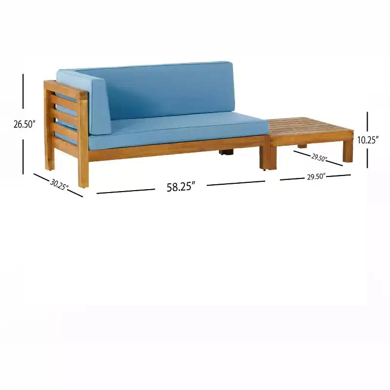 Christopher Knight Home Oana Outdoor Acacia Wood Left Arm Loveseat and Coffee Table Set with Cushion