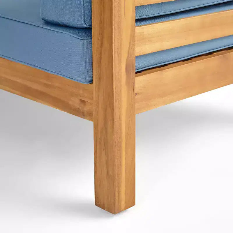 Christopher Knight Home Oana Outdoor Acacia Wood Left Arm Loveseat and Coffee Table Set with Cushion