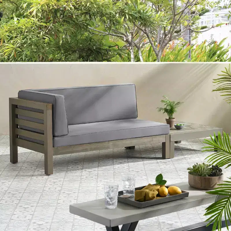 Christopher Knight Home Oana Outdoor Acacia Wood Left Arm Loveseat and Coffee Table Set with Cushion