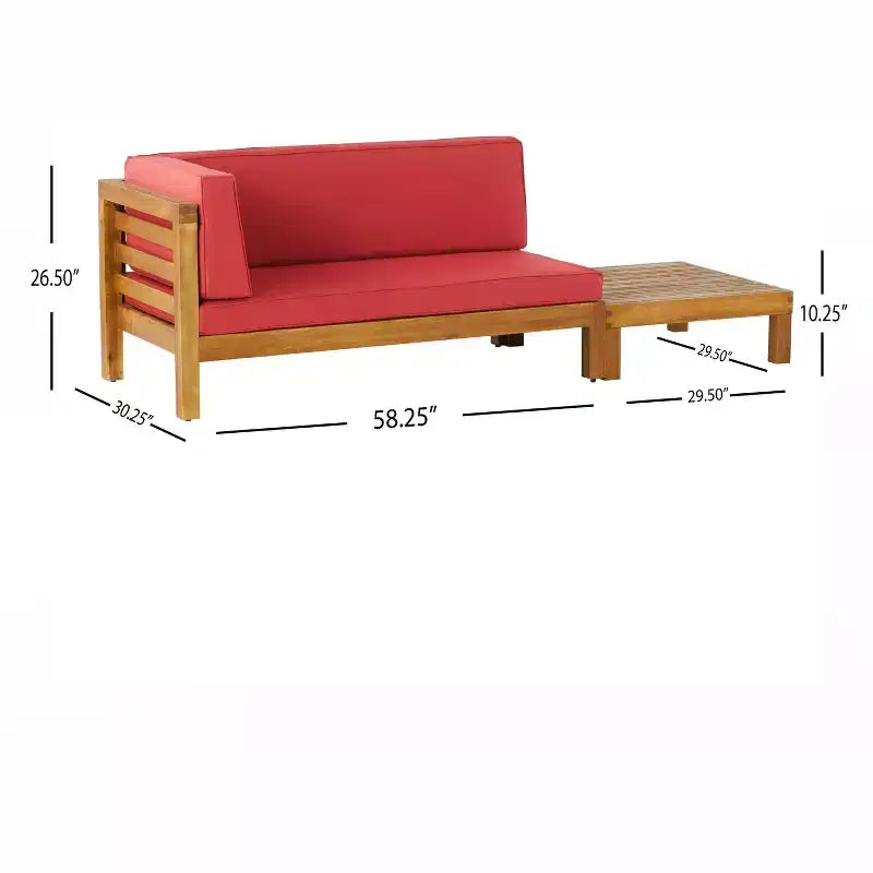 Christopher Knight Home Oana Outdoor Acacia Wood Left Arm Loveseat and Coffee Table Set with Cushion