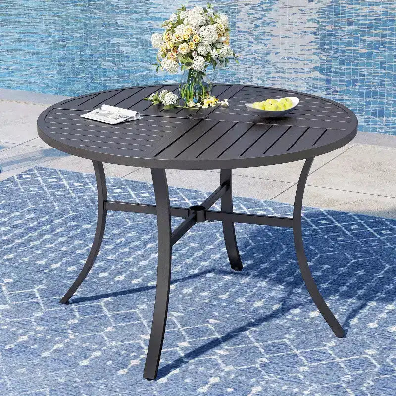 Captiva Designs 5pc Patio Dining Steel Table & Textilene 360 Degree Swivel Chairs