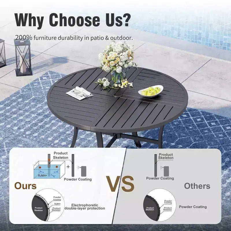 Captiva Designs 5pc Patio Dining Steel Table & Textilene 360 Degree Swivel Chairs
