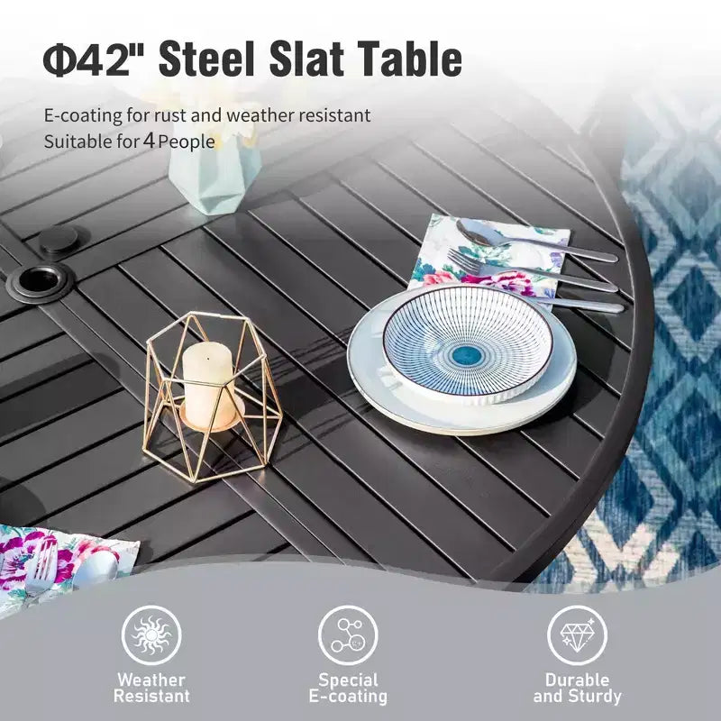 Captiva Designs 5pc Patio Dining Steel Table & Textilene 360 Degree Swivel Chairs