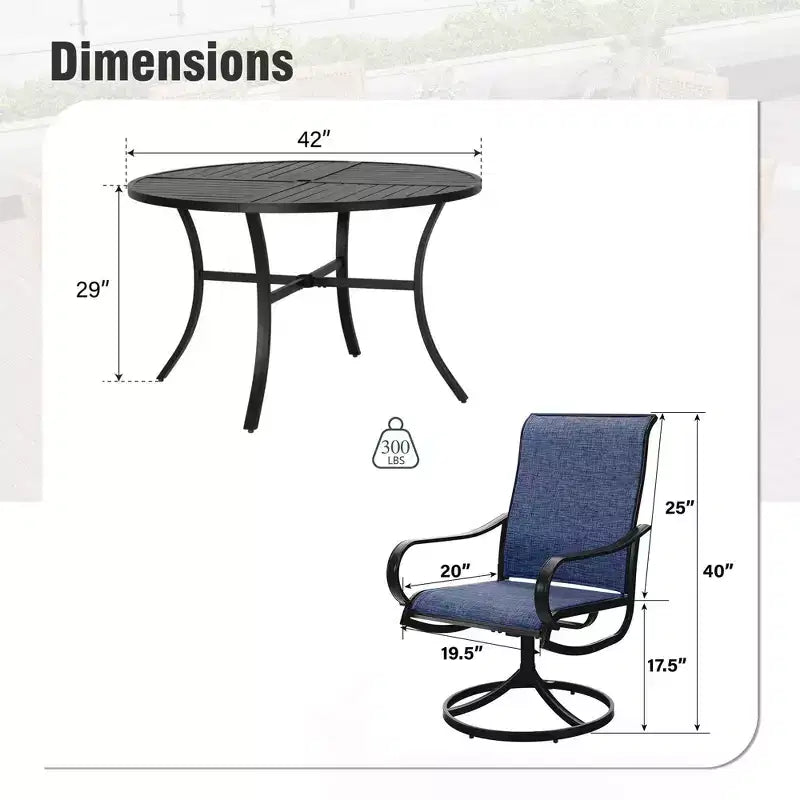 Captiva Designs 5pc Patio Dining Steel Table & Textilene 360 Degree Swivel Chairs