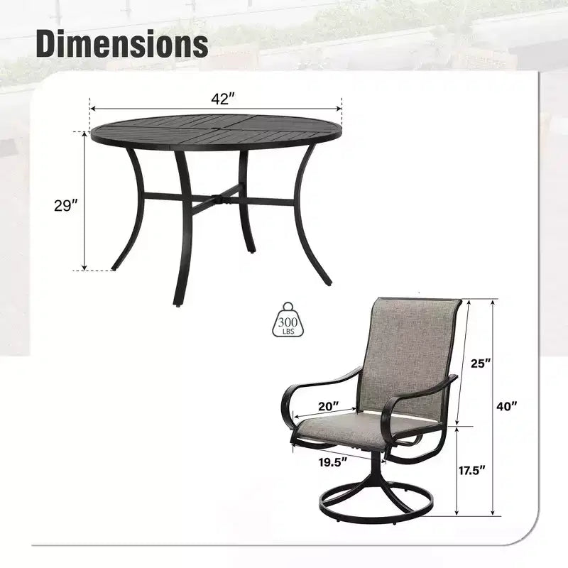 Captiva Designs 5pc Patio Dining Steel Table & Textilene 360 Degree Swivel Chairs