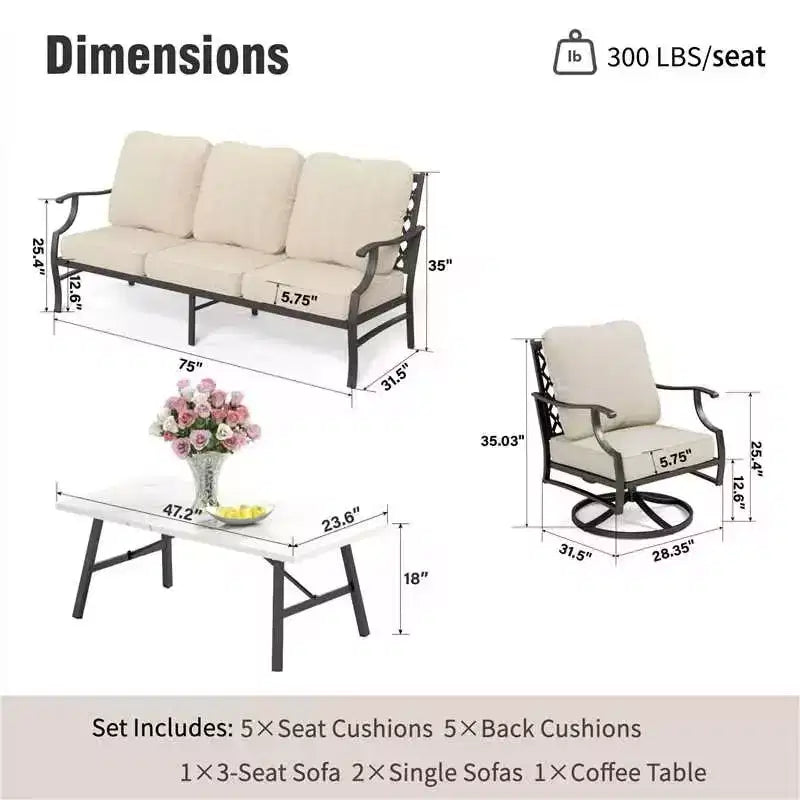 Captiva Designs 4pc Patio Outdoor Conversation Set with Swivel Grid-back Chairs for Garden, Poolside, Backyard
