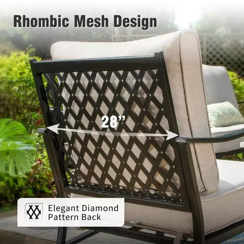 Captiva Designs 4pc Patio Outdoor Conversation Set with Swivel Grid-back Chairs for Garden, Poolside, Backyard