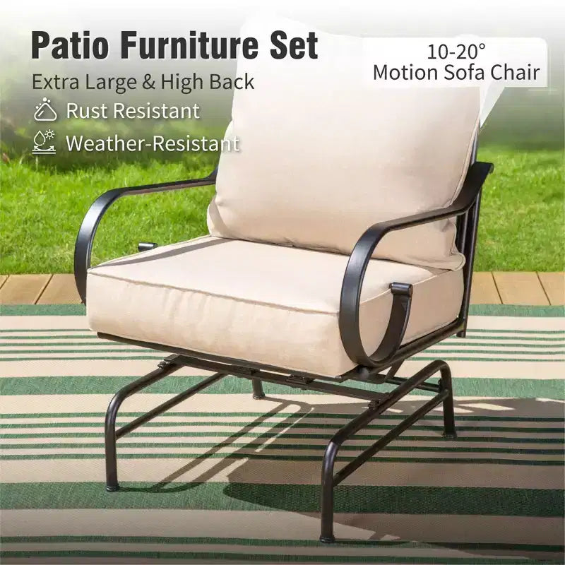 Captiva Designs 6pc Extra Large Metal Outdoor Patio Conversation Set with Rocking Pattern-back Chairs