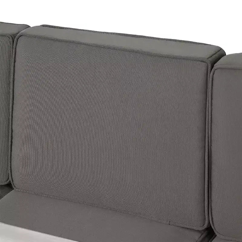 GDFStudio Crested Bay Outdoor Aluminum 7 Seater Chat Set with Cushions, Silver/Khaki