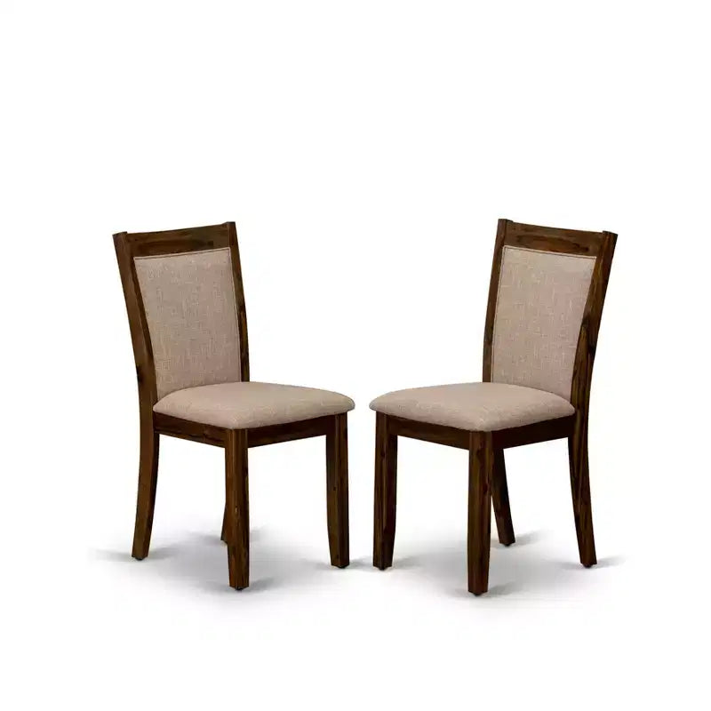 HomeStock Round Dining Table Set 4 Linen Fabric Chairs Antique Walnut Kitchen Set