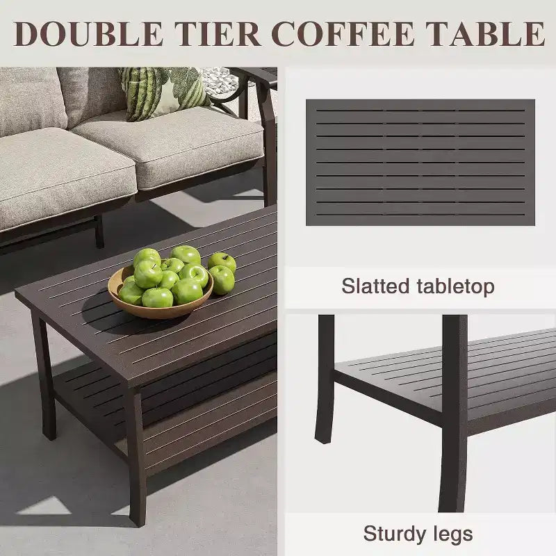 Heynemo Outdoor Patio Furniture Set, 4 Piece Patio Conversation Set with Coffee Table, Metal Furniture Set for Porch Backyard Garden, Grey