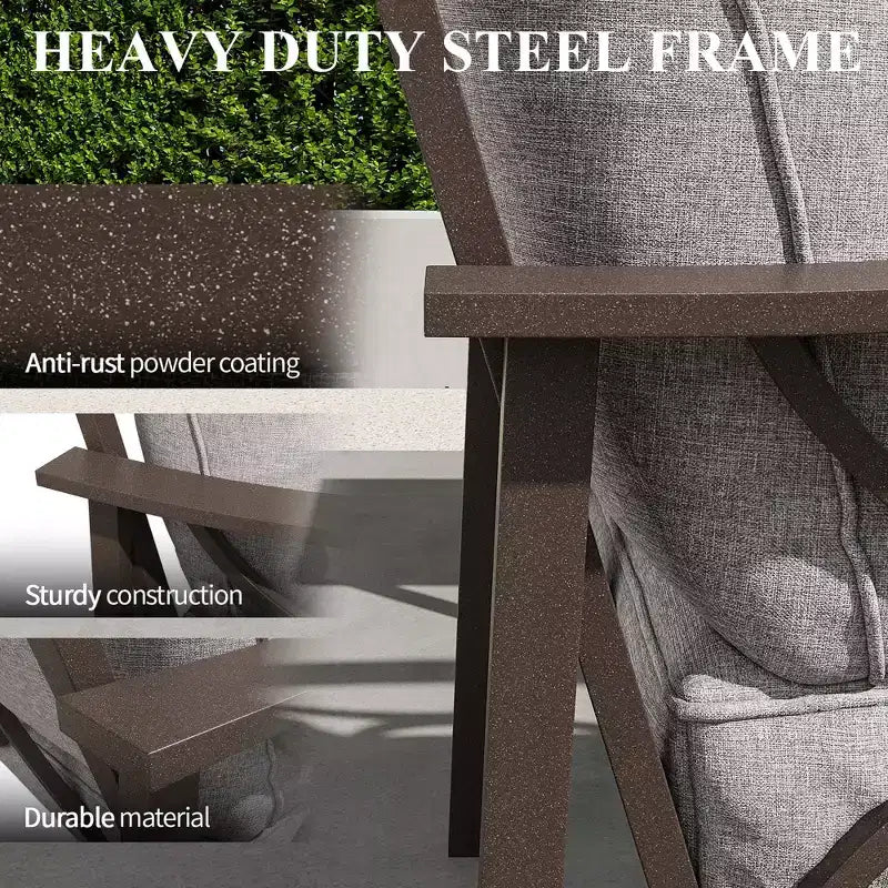 Heynemo Outdoor Patio Furniture Set, 4 Piece Patio Conversation Set with Coffee Table, Metal Furniture Set for Porch Backyard Garden, Grey