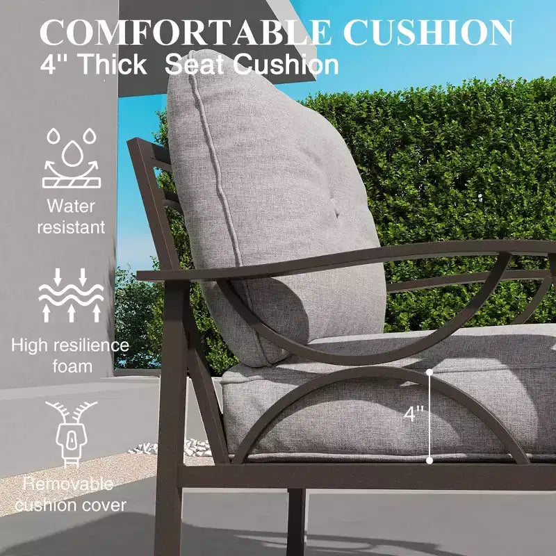 Heynemo Outdoor Patio Furniture Set, 4 Piece Patio Conversation Set with Coffee Table, Metal Furniture Set for Porch Backyard Garden, Grey