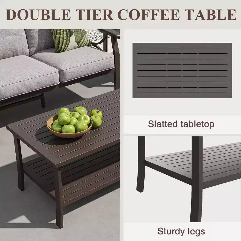 Heynemo Outdoor Patio Furniture Set, 4 Piece Patio Conversation Set with Coffee Table, Metal Furniture Set for Porch Backyard Garden, Grey
