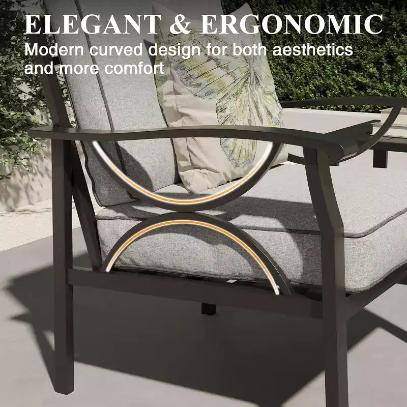 Heynemo Outdoor Patio Furniture Set, 4 Piece Patio Conversation Set with Coffee Table, Metal Furniture Set for Porch Backyard Garden, Grey