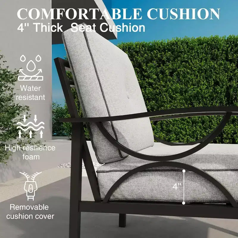 Heynemo Outdoor Patio Furniture Set, 4 Piece Patio Conversation Set with Coffee Table, Metal Furniture Set for Porch Backyard Garden, Grey