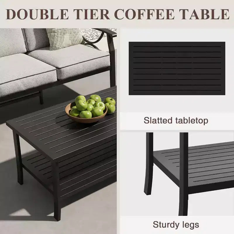 Heynemo Outdoor Patio Furniture Set, 4 Piece Patio Conversation Set with Coffee Table, Metal Furniture Set for Porch Backyard Garden, Grey