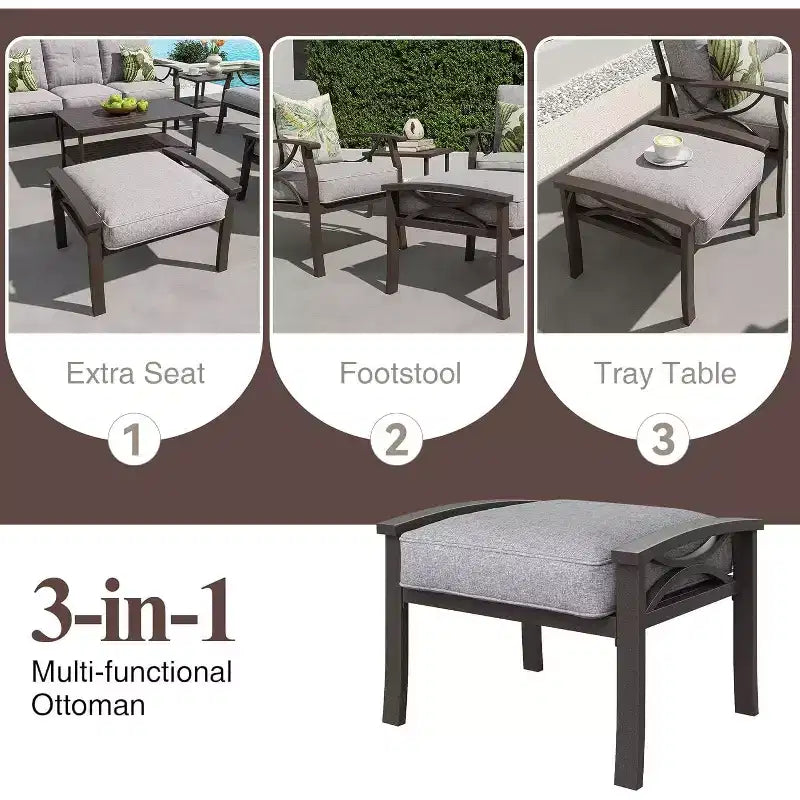 Heynemo Outdoor Patio Furniture Set, 6 Piece Patio Conversation Set with Coffee Table and Ottomans, Metal Furniture Set for Porch Backyard, Coffee