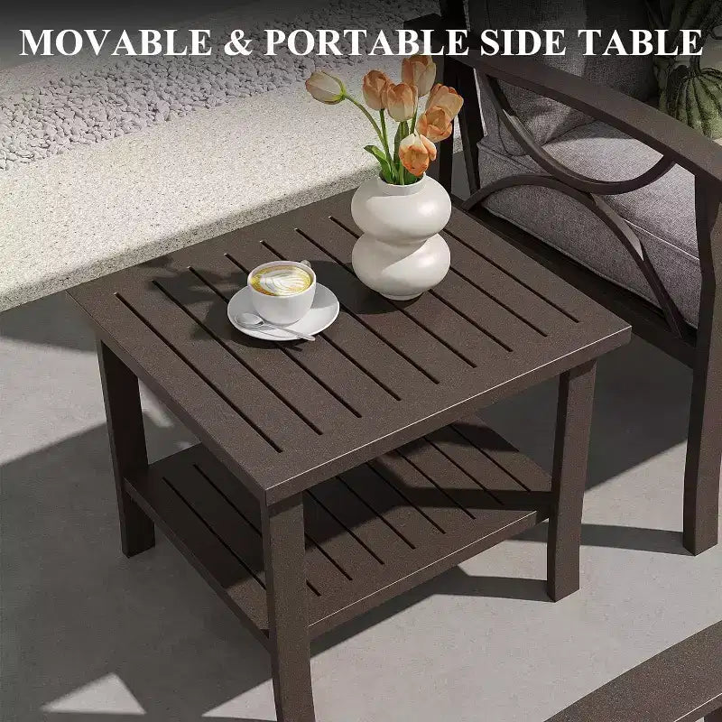 Heynemo Outdoor Patio Furniture Set, 6 Piece Patio Conversation Set with Coffee Table and Ottomans, Metal Furniture Set for Porch Backyard, Coffee
