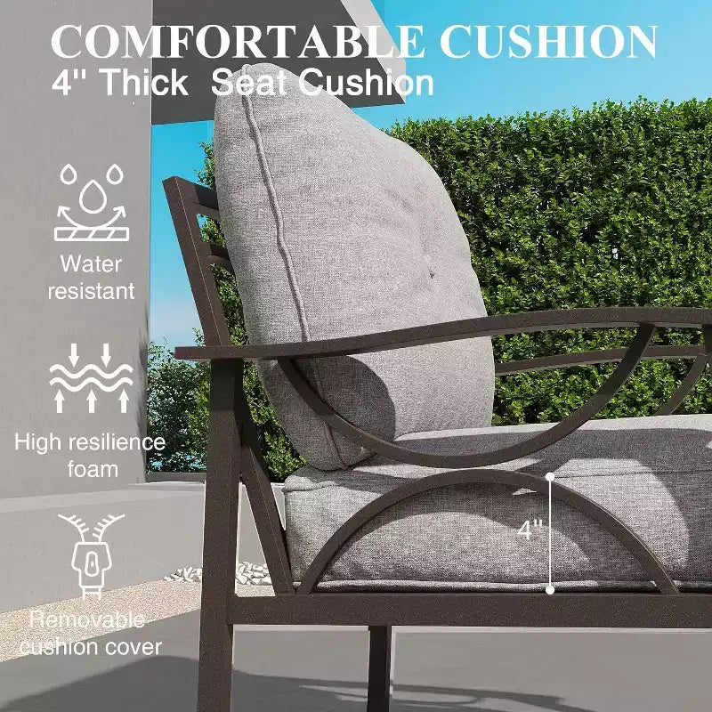 Heynemo Outdoor Patio Furniture Set, 6 Piece Patio Conversation Set with Coffee Table and Ottomans, Metal Furniture Set for Porch Backyard, Coffee
