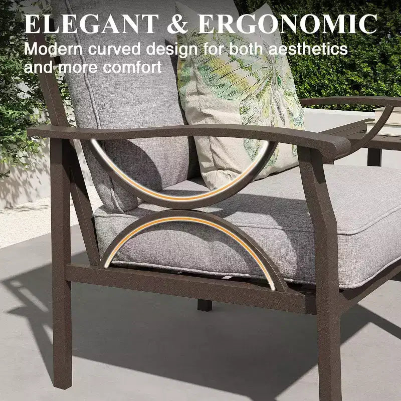 Heynemo Outdoor Patio Furniture Set, 6 Piece Patio Conversation Set with Coffee Table and Ottomans, Metal Furniture Set for Porch Backyard, Coffee
