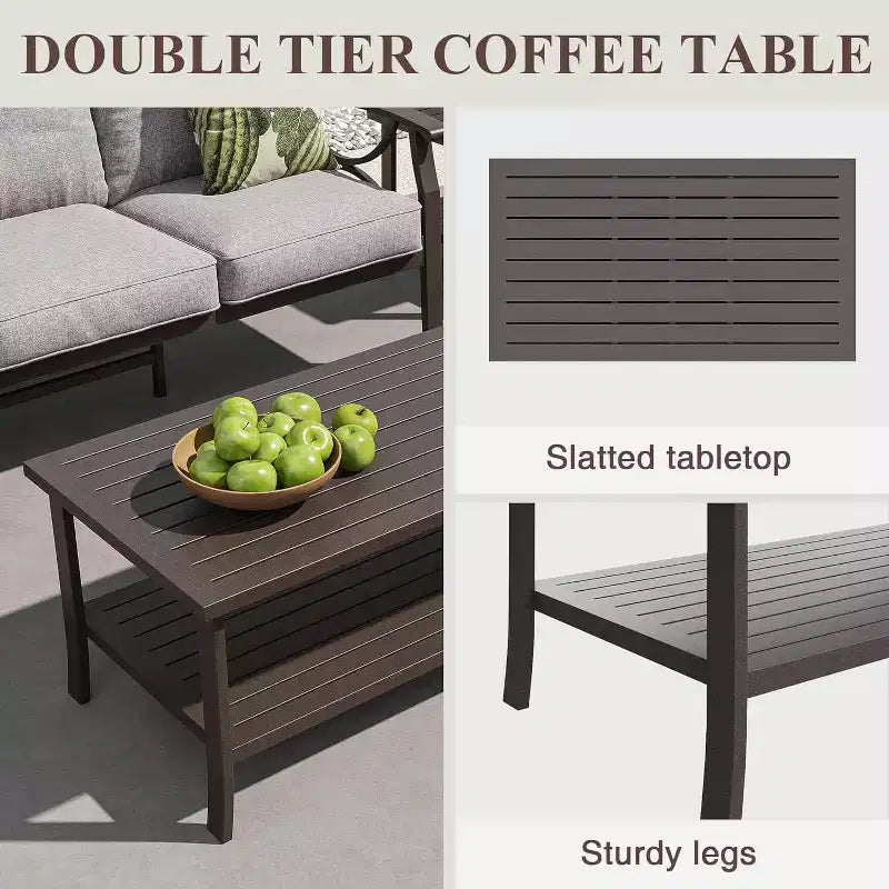 Heynemo Outdoor Patio Furniture Set, 6 Piece Patio Conversation Set with Coffee Table and Ottomans, Metal Furniture Set for Porch Backyard, Coffee