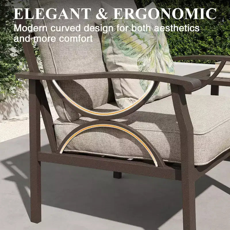 Heynemo Outdoor Patio Furniture Set, 6 Piece Patio Conversation Set with Coffee Table and Ottomans, Metal Furniture Set for Porch Backyard, Coffee