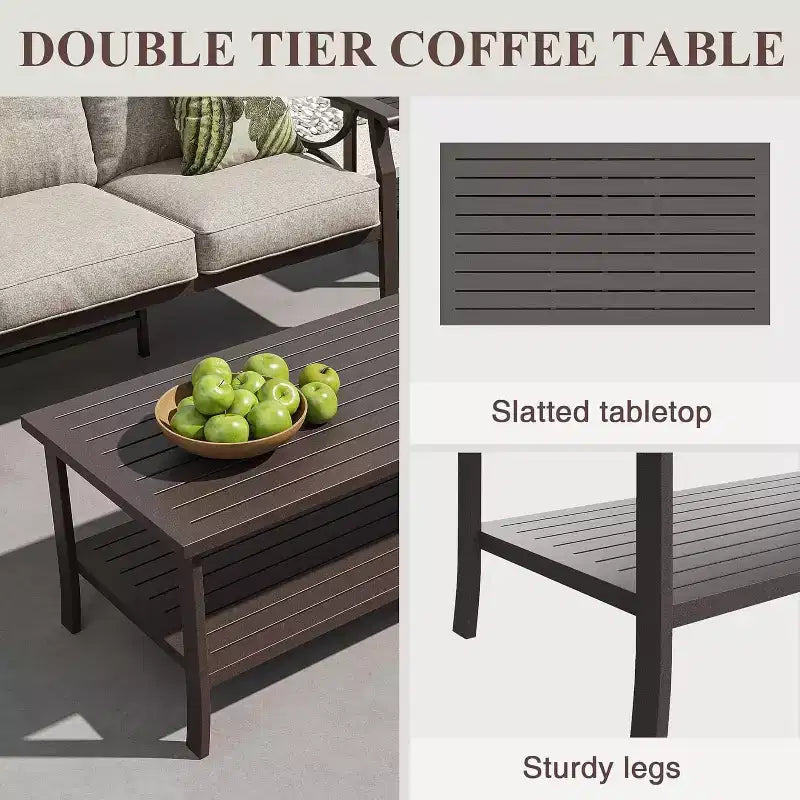 Heynemo Outdoor Patio Furniture Set, 6 Piece Patio Conversation Set with Coffee Table and Ottomans, Metal Furniture Set for Porch Backyard, Coffee