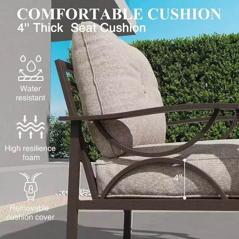 Heynemo Outdoor Patio Furniture Set, 6 Piece Patio Conversation Set with Coffee Table and Ottomans, Metal Furniture Set for Porch Backyard, Coffee