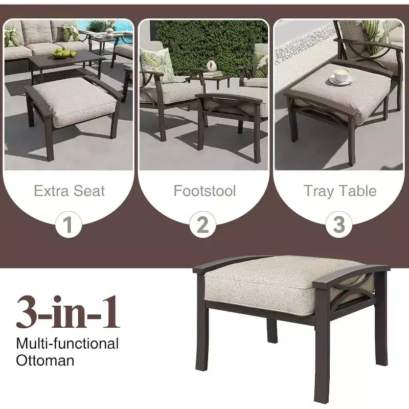 Heynemo Outdoor Patio Furniture Set, 6 Piece Patio Conversation Set with Coffee Table and Ottomans, Metal Furniture Set for Porch Backyard, Coffee