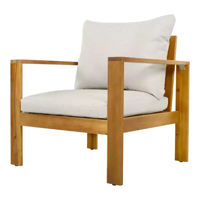 Christopher Knight Home Norman 4 Piece Outdoor Slat Design Acacia Wood Upholstered Seating Set