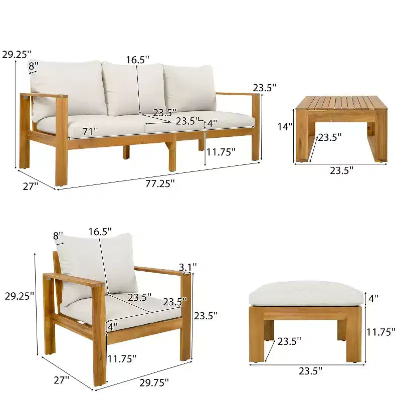 Christopher Knight Home Norman 5 Pieces Outdoor Slat Design Acacia Wood Upholstered Seating Set