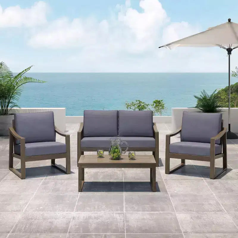 Christopher Knight Home Samwell Outdoor Acacia Wood 4 Seater Chat Set with Water Resistant Cushions