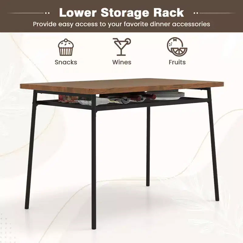 Costway 5 PCS Wood Square Kitchen Table & Chair Set with Metal Frame Storage Rack