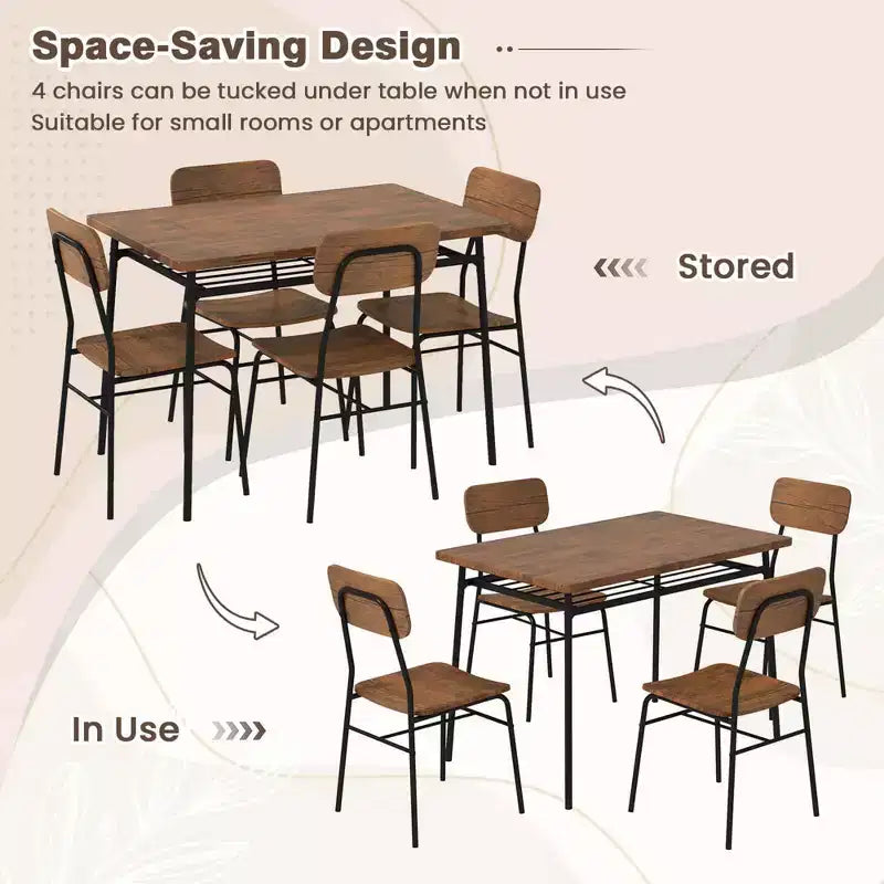 Costway 5 PCS Wood Square Kitchen Table & Chair Set with Metal Frame Storage Rack