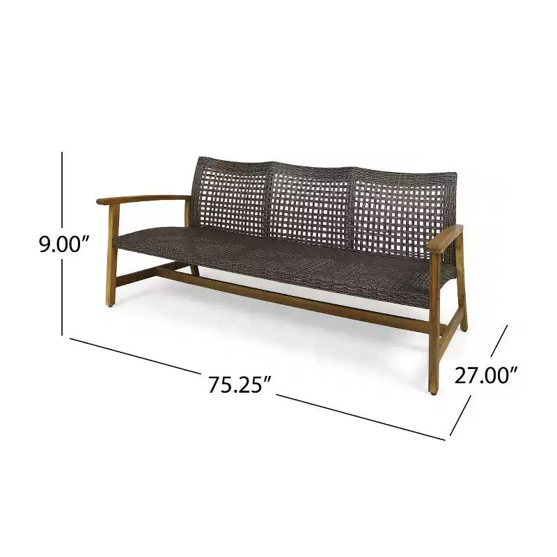 Christopher Knight Home Hampton Outdoor Acacia Wood and Wicker 10 Seater Sofa and Loveseat Chat Set
