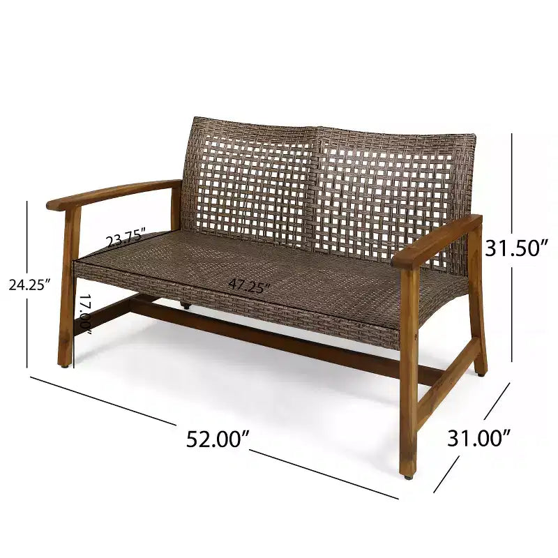 Christopher Knight Home Hampton Outdoor Acacia Wood and Wicker 10 Seater Sofa and Loveseat Chat Set