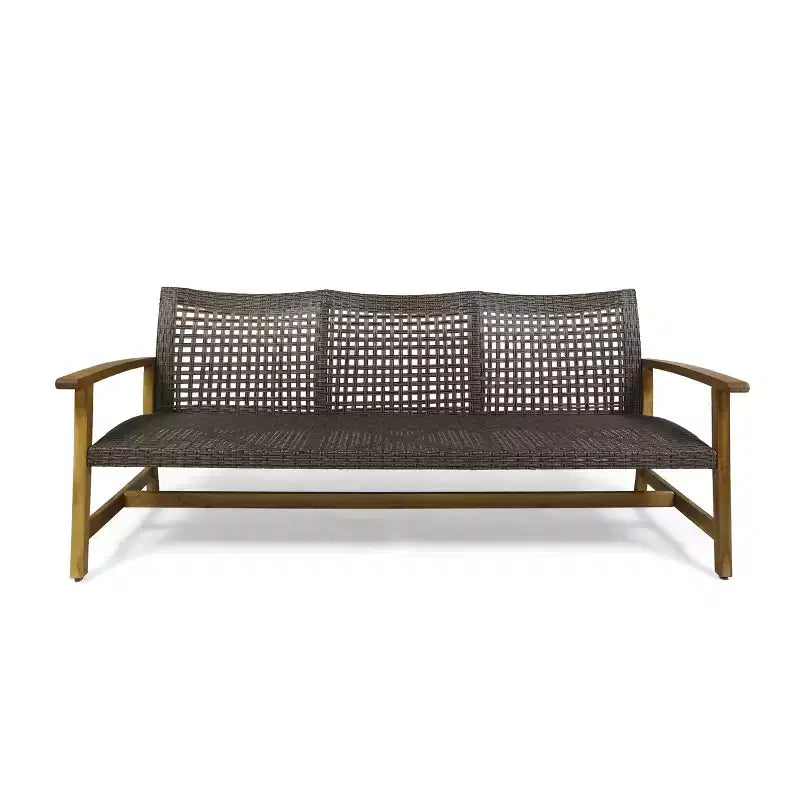 Christopher Knight Home Hampton Outdoor Acacia Wood and Wicker 10 Seater Sofa and Loveseat Chat Set