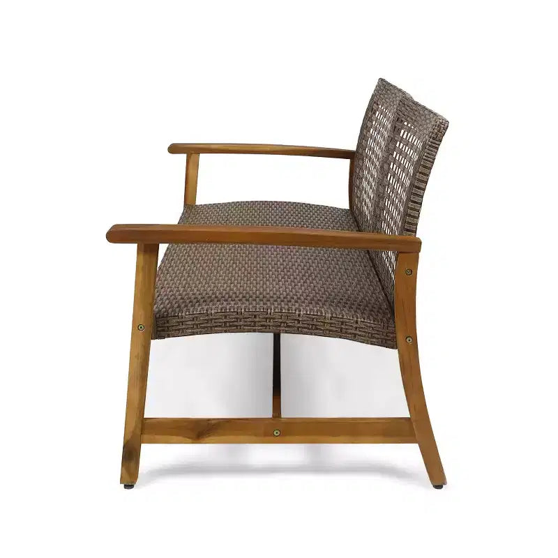Christopher Knight Home Hampton Outdoor Acacia Wood and Wicker 10 Seater Sofa and Loveseat Chat Set