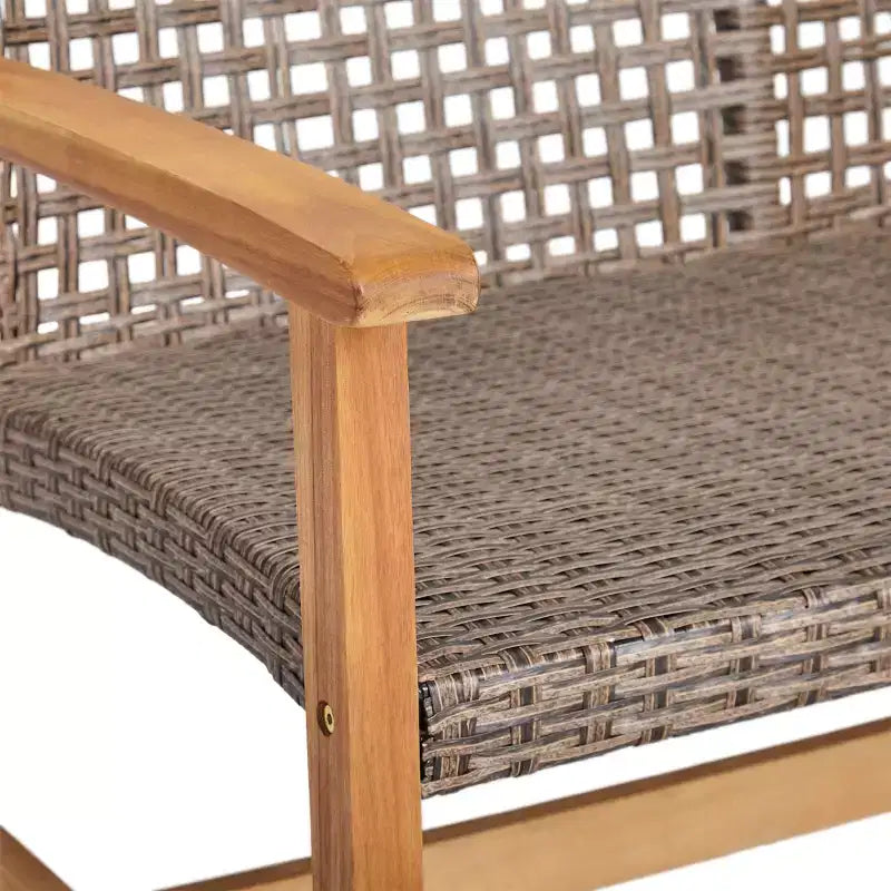 Christopher Knight Home Hampton Outdoor Acacia Wood and Wicker 10 Seater Sofa and Loveseat Chat Set