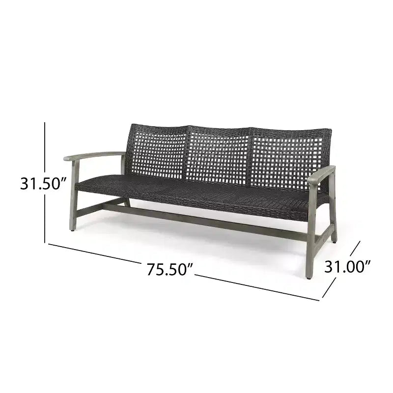 Christopher Knight Home Hampton Outdoor Acacia Wood and Wicker 10 Seater Sofa and Loveseat Chat Set