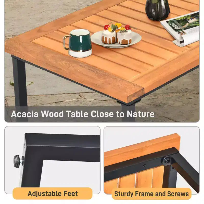 Karl Home Patio 4-Piece Acacia Wood Armrest & Table Top Conversation Set with Cushions