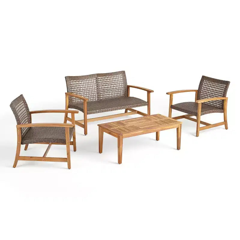 Christopher Knight Home Hampton Outdoor Wicker and Acacia Wood 4 Seater Chat Set