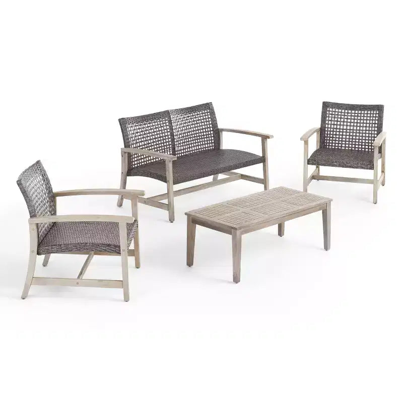 Christopher Knight Home Hampton Outdoor Wicker and Acacia Wood 4 Seater Chat Set