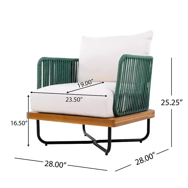 Christopher Knight Home Galen 4 Piece Outdoor Rope Woven Acacia and Iron Frame Upholstered Seating Set