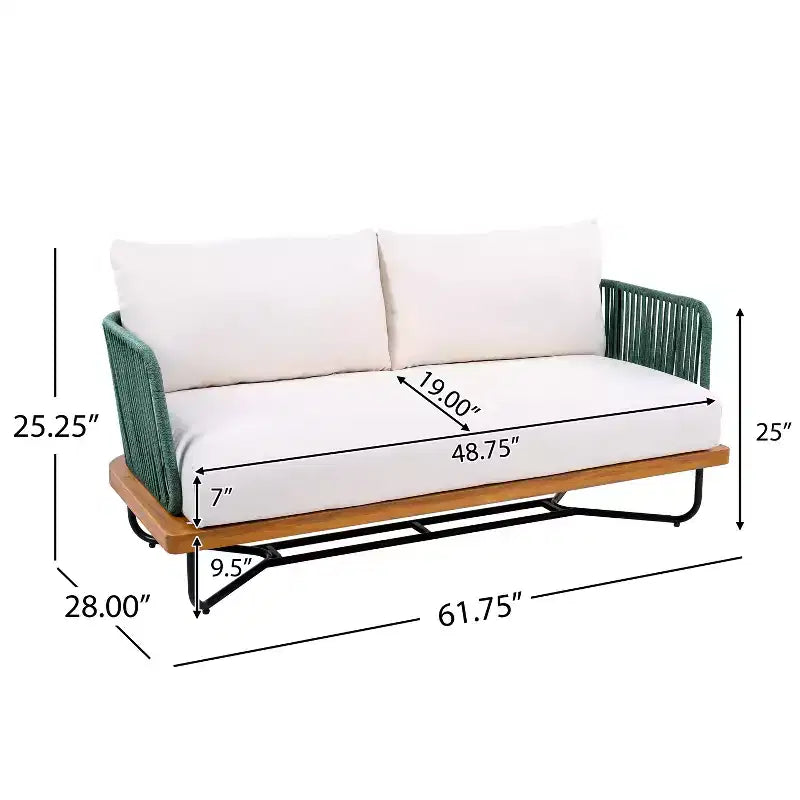 Christopher Knight Home Galen 4 Piece Outdoor Rope Woven Acacia and Iron Frame Upholstered Seating Set