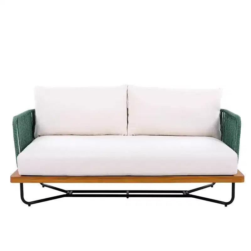 Christopher Knight Home Galen 4 Piece Outdoor Rope Woven Acacia and Iron Frame Upholstered Seating Set