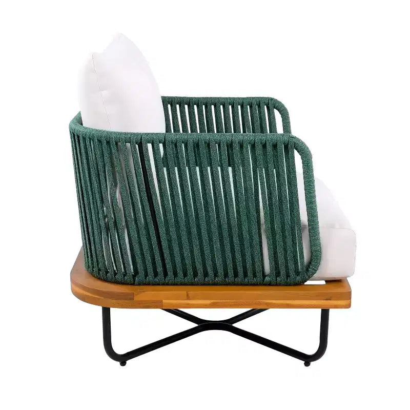 Christopher Knight Home Galen 4 Piece Outdoor Rope Woven Acacia and Iron Frame Upholstered Seating Set