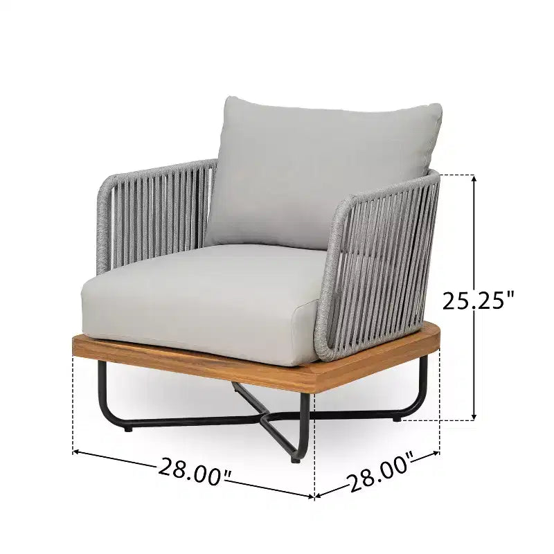 Christopher Knight Home Galen 4 Piece Outdoor Rope Woven Acacia and Iron Frame Upholstered Seating Set
