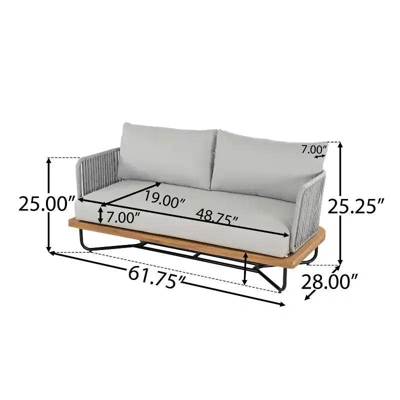 Christopher Knight Home Galen 4 Piece Outdoor Rope Woven Acacia and Iron Frame Upholstered Seating Set